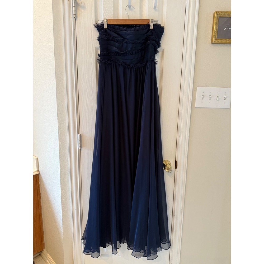 ML Monique Lhuillier Bridesmaids Navy Chiffon Strapless Gown Dress Size 6 - Picture 5 of 9